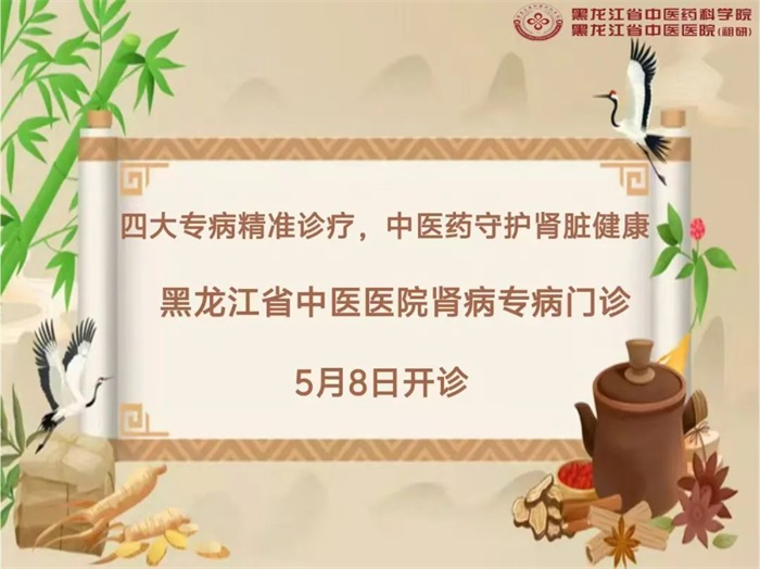 【肾病专病门诊开诊公告】黑龙江省中医医院四大专病精准诊疗 中医药守护肾脏健康